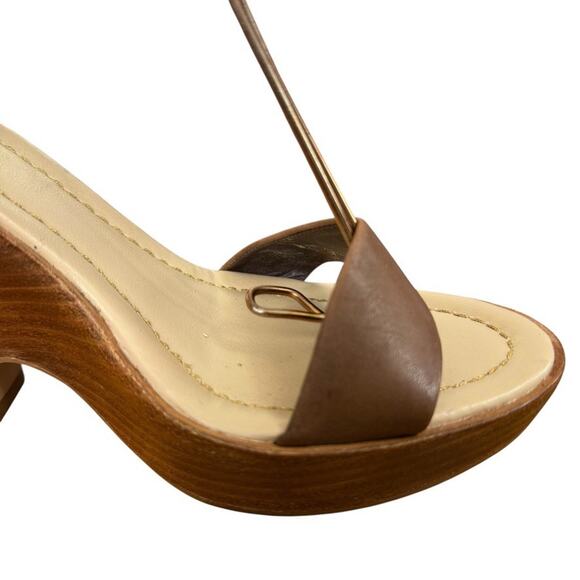 Dune Brown Leather Womens Platform Wedge Ankle Strap Sandals Shoes sz 38 / 8 - Picture 2 of 15